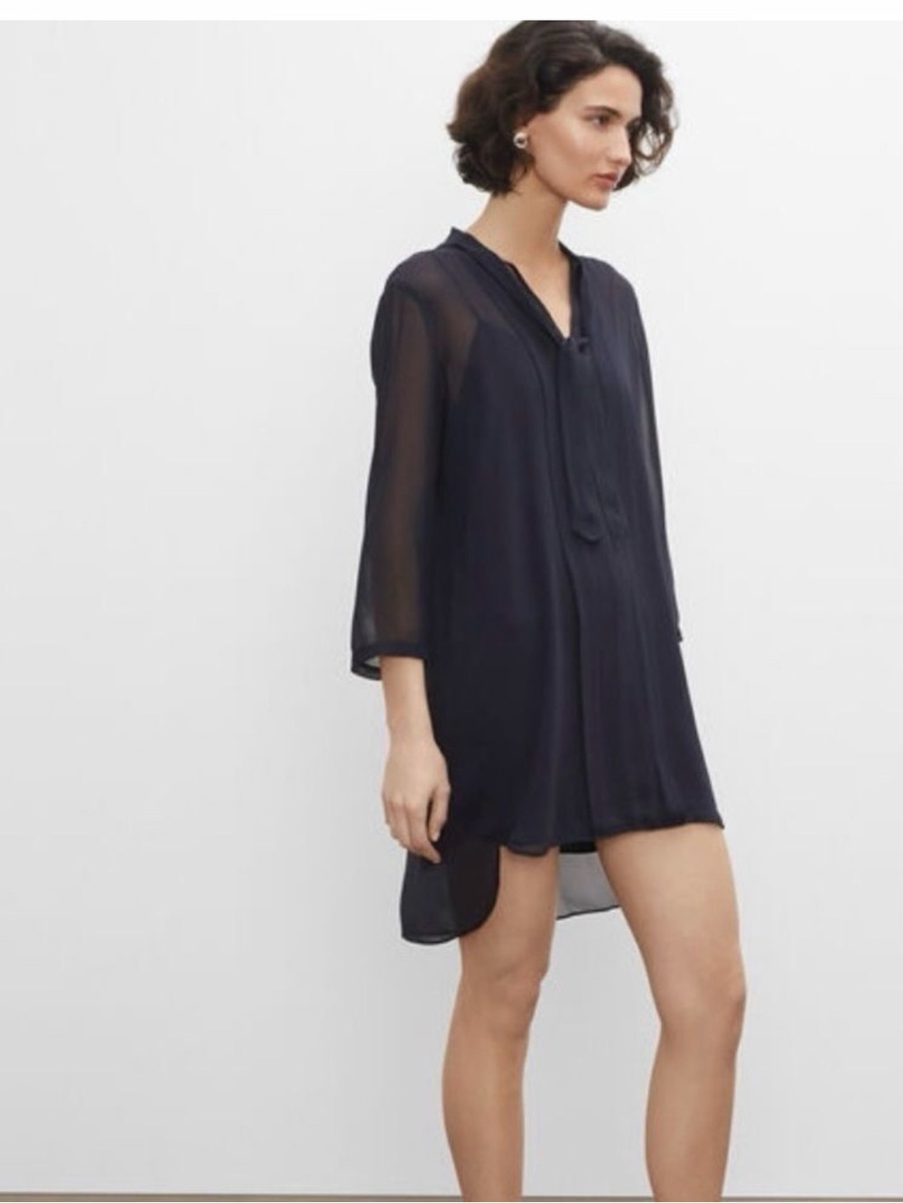 CLUB MONACO Pintuck Pleat Long Sleeve 100% Silk Shift Dress Sz 14